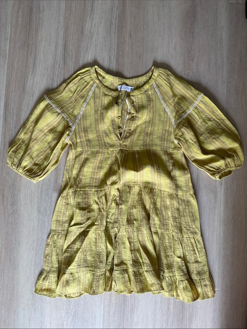 Zara Yellow Textured Tiered Dress for Kids